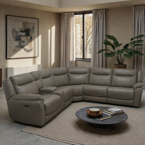 Leather Power Reclining Sectional with Power Footrests - Mocha