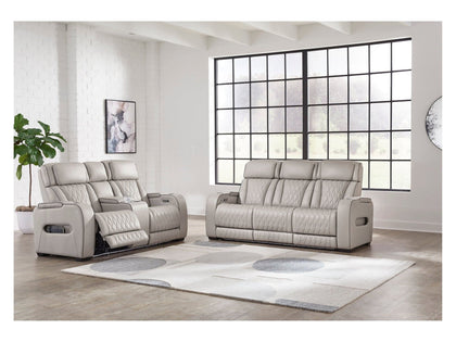Boyington Gray Power Reclining Sofa and Loveseat