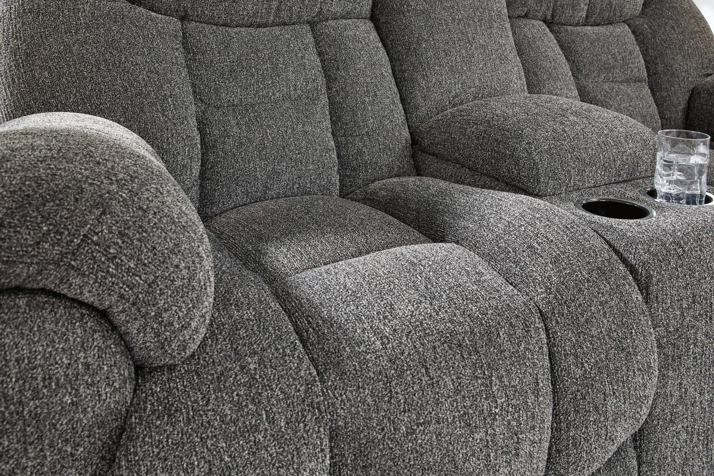 Foreside Charcoal Reclining Loveseat w/Console