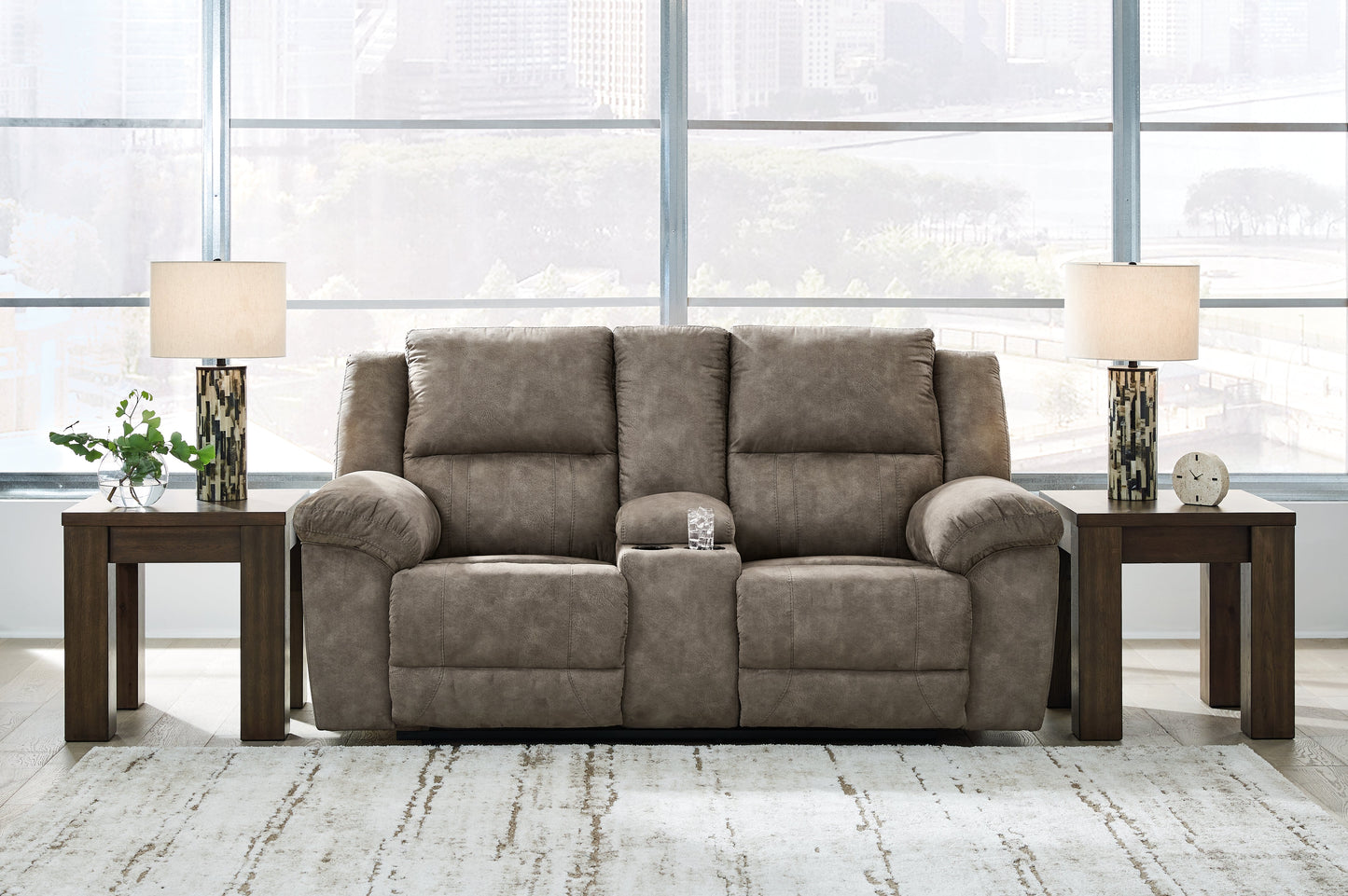 Laresview Fossil Reclining Loveseat and Oversized Recliner