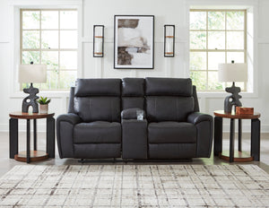 Montacute Black Reclining Loveseat with Console