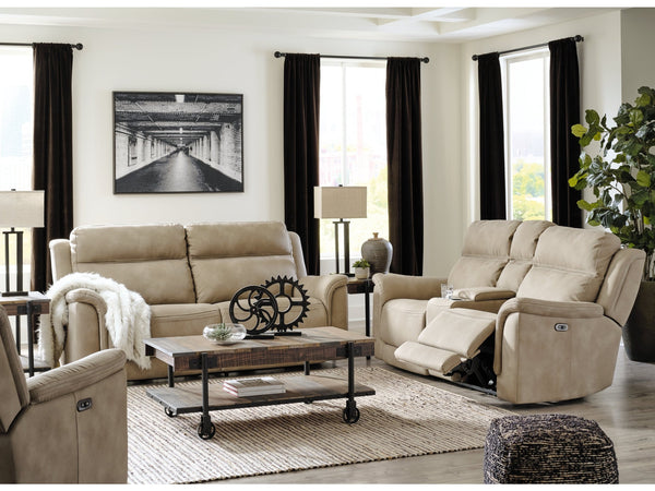 DuraPella Sand Pillow-Arm Power Reclining Sofa, Loveseat and Recliner
