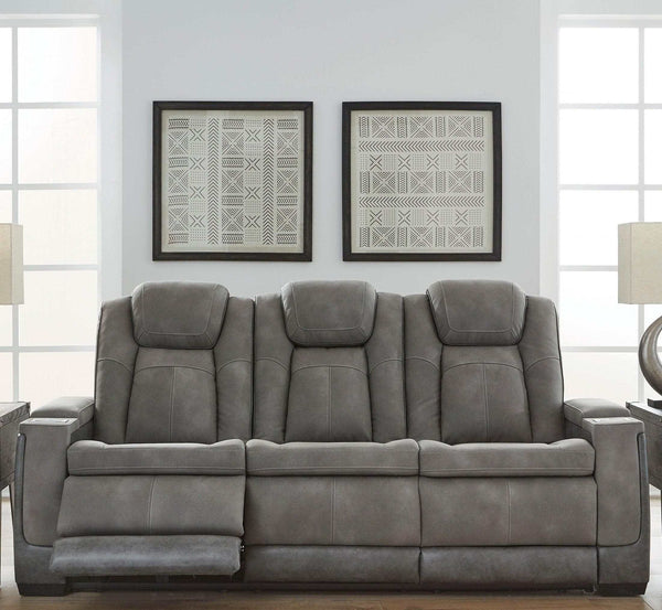 DuraPella Slate Box-Arm Reclining Sofa and Loveseat