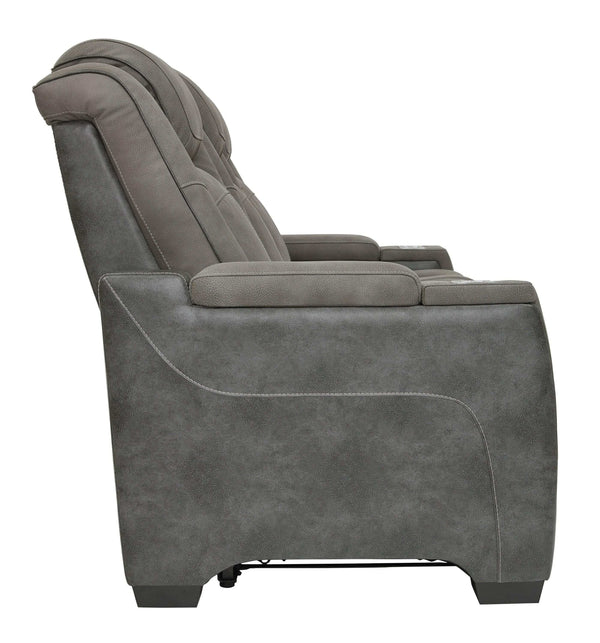 DuraPella Slate Box-Arm Reclining Sofa and Loveseat