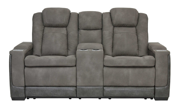 DuraPella Slate Box-Arm Reclining Sofa and Loveseat