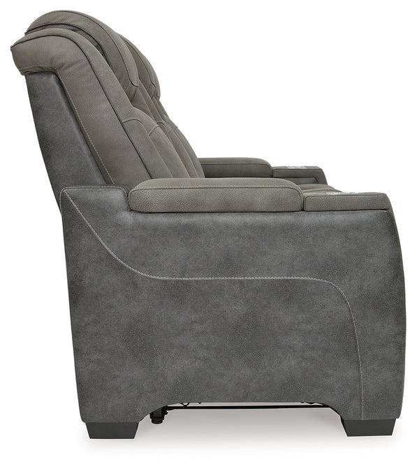 DuraPella Box-Arm Power Reclining Sofa with Drop-Down Table