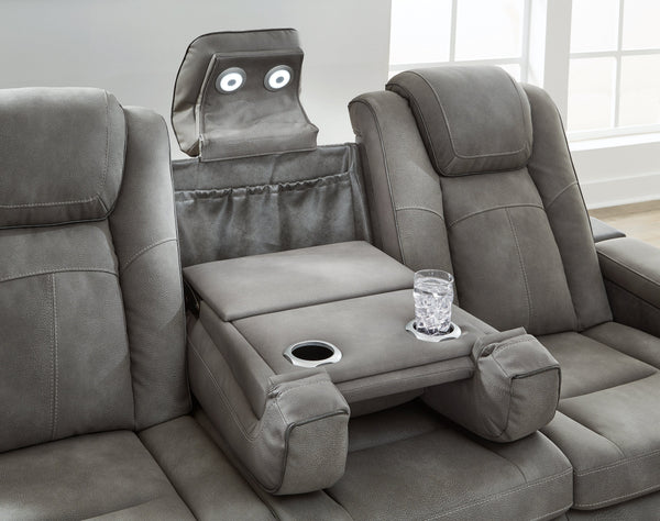 DuraPella Box-Arm Power Reclining Sofa with Drop-Down Table