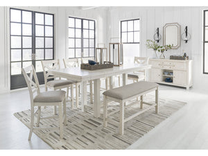 Robbinsdale Antique White Counter Height Dining Table and 4 Barstools and Bench