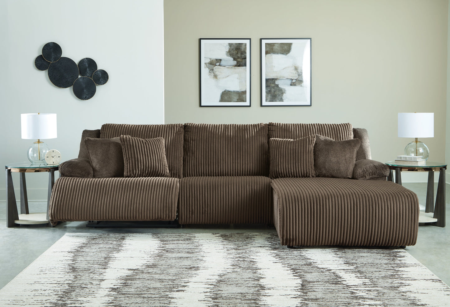 Top Tier Chocolate 3-Piece Sectional Sofa Chaise with RAF Chaise