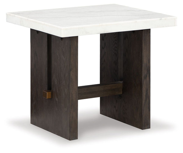 Ashley Burkhaus Rectangular End Table - White / Dark Brown