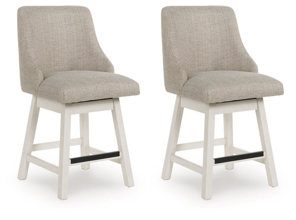 Ashley Robbinsdale Upholstered Swivel Curved Back Barstool (Set of 2) - Antique White