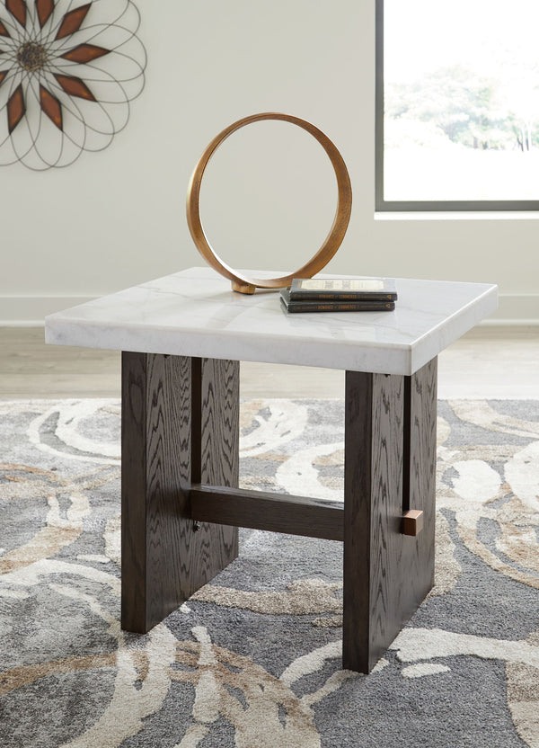Ashley Burkhaus Rectangular End Table - White / Dark Brown
