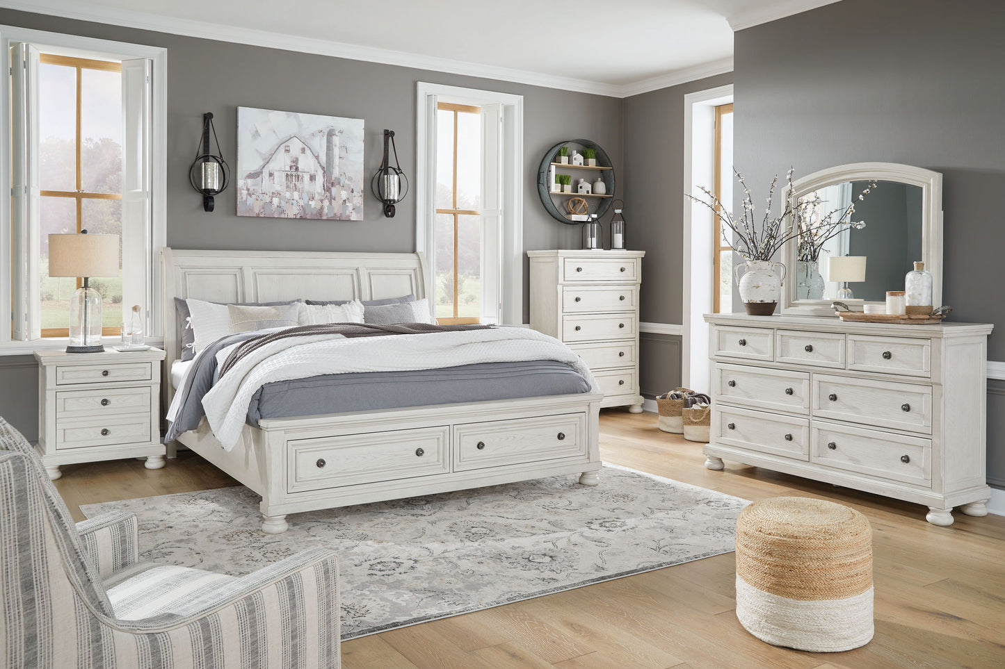 Robbinsdale Antique White Dresser & Mirror