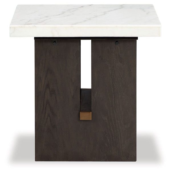 Ashley Burkhaus Rectangular End Table - White / Dark Brown