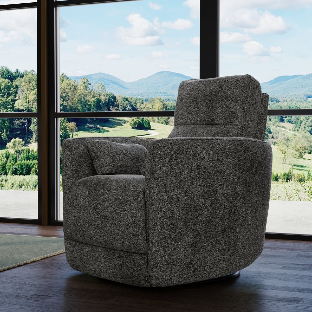 Swivel Recliner with Manual Footrest & Plush Side Pillows