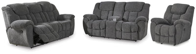Foreside Charcoal Reclining Sofa, Loveseat and Recliner