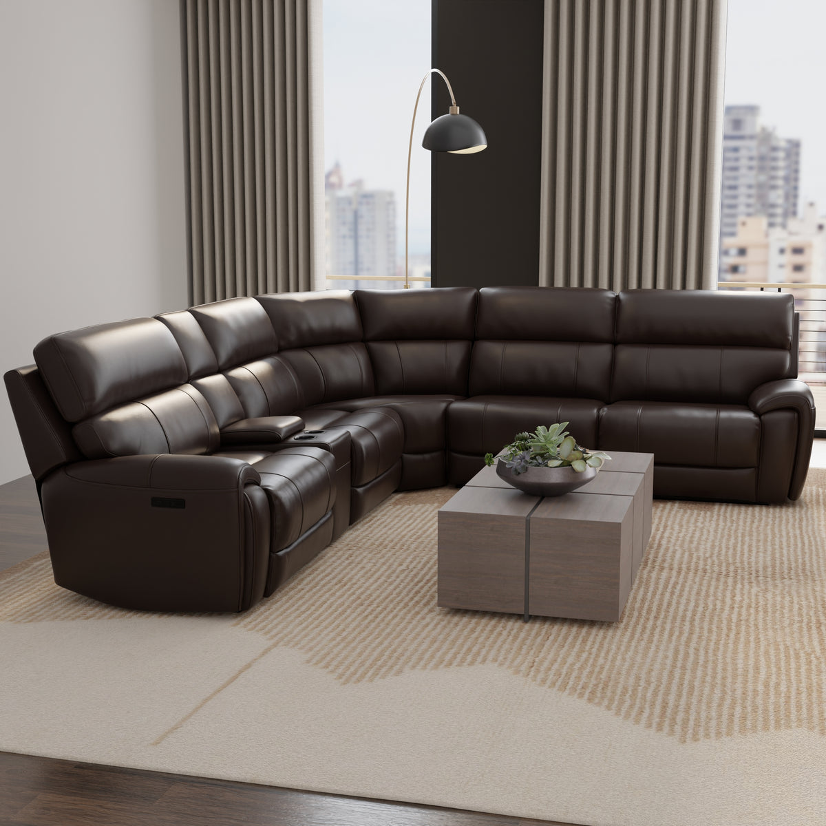 Leather Sectional with Power Head & Foot Recline - Brazil Tobacco Units