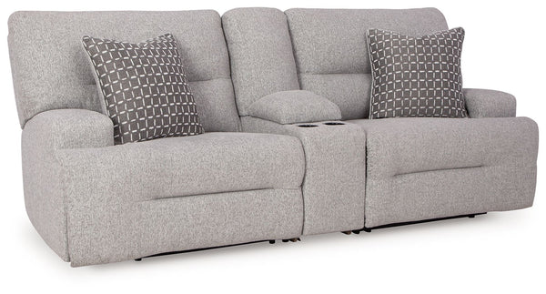 Ashley Acklen Place Pewter 3 Piece Power Reclining Sectional With Storage Console