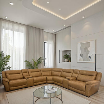 Omne Sienna Leather Power Sectional - Driftwood