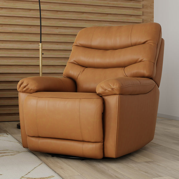 Top Grain Leather Swivel Glider Recliner with Manual Footrest