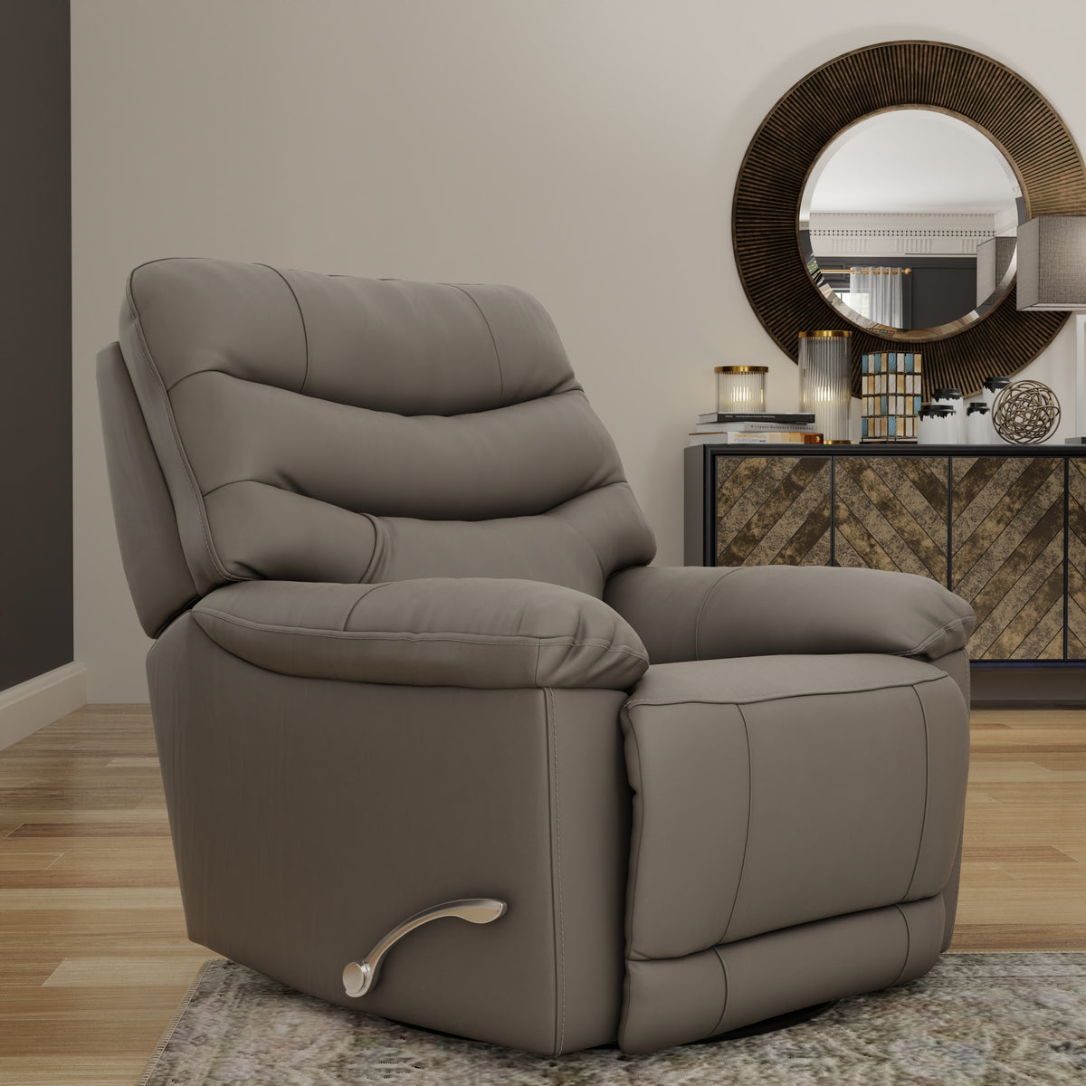 Top Grain Leather Swivel Glider Recliner with Manual Footrest