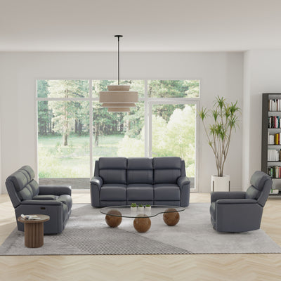Dual Power Reclining Sofa, Love Seat, and Manual Glider Recliner - Sapphire