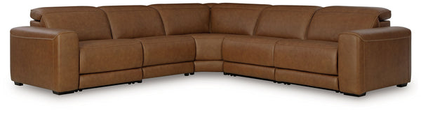 Ashley Magic Man Caramel 5 Piece Power Reclining Sectional With Manual Headrest