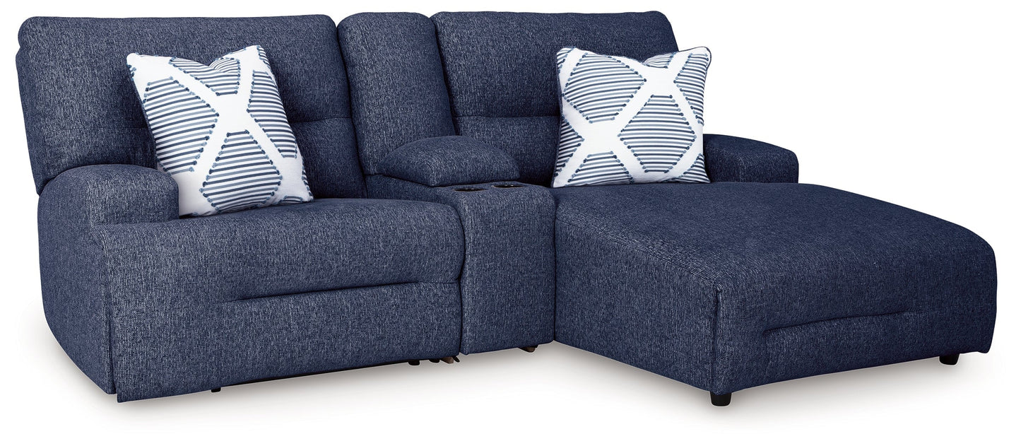 Acklen Place Navy 3-Piece Power Reclining Sectional Sofa with RAF Chaise