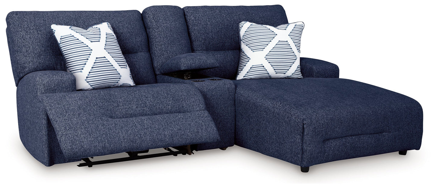 Acklen Place Navy 3-Piece Power Reclining Sectional Sofa with RAF Chaise