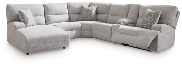 Acklen Place Pewter 6-Piece Left Power Reclining Sectional w/Chaise