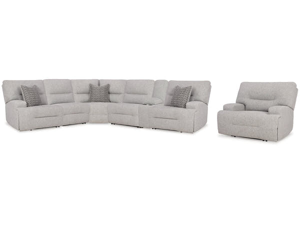 Acklen Place Pewter 6-Piece Power Reclining Sectional and Power Recliner