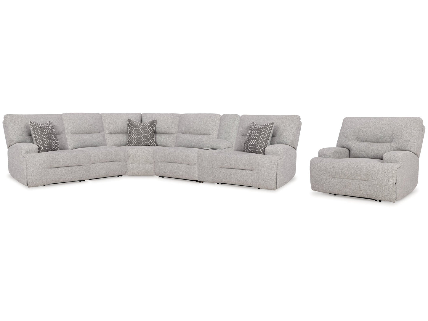 Acklen Place Pewter 6-Piece Power Reclining Sectional and Power Recliner