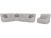 Acklen Place Pewter 6-Piece Power Reclining Sectional and Power Recliner