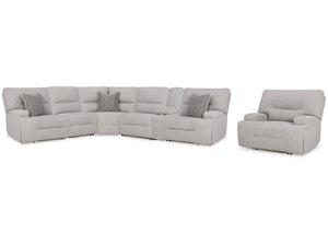 Acklen Place Pewter 6-Piece Power Reclining Sectional and Power Recliner