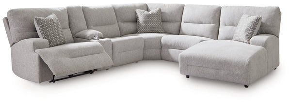 Acklen Place Pewter 6-Piece Right Power Reclining Sectional w/Chaise
