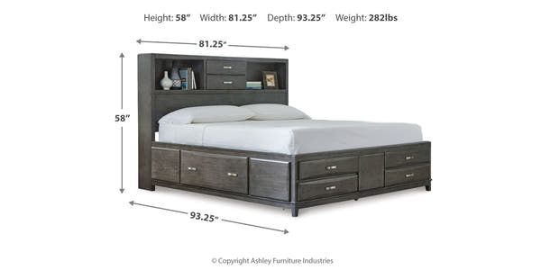 Caitbrook Gray King Storage Bed dimensions