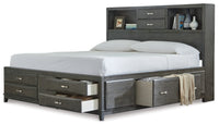 Caitbrook Gray King Storage Bed with drawers open