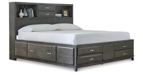 Caitbrook Gray King Storage Bed with 8 Drawers