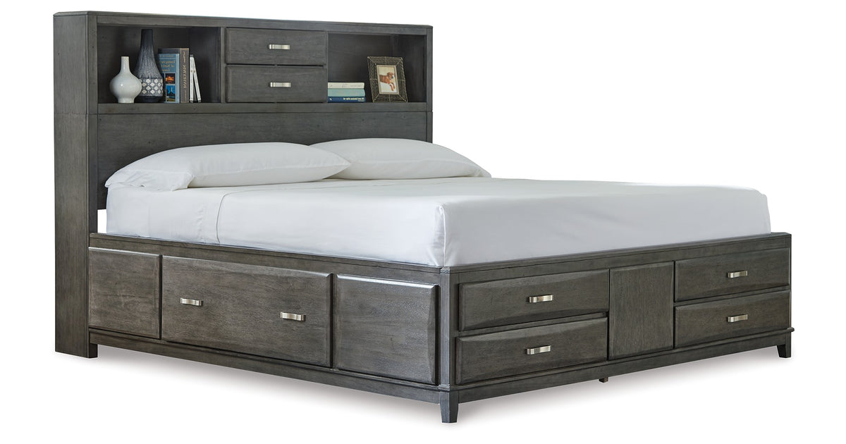 Caitbrook Gray King Storage Bed with 8 Drawers