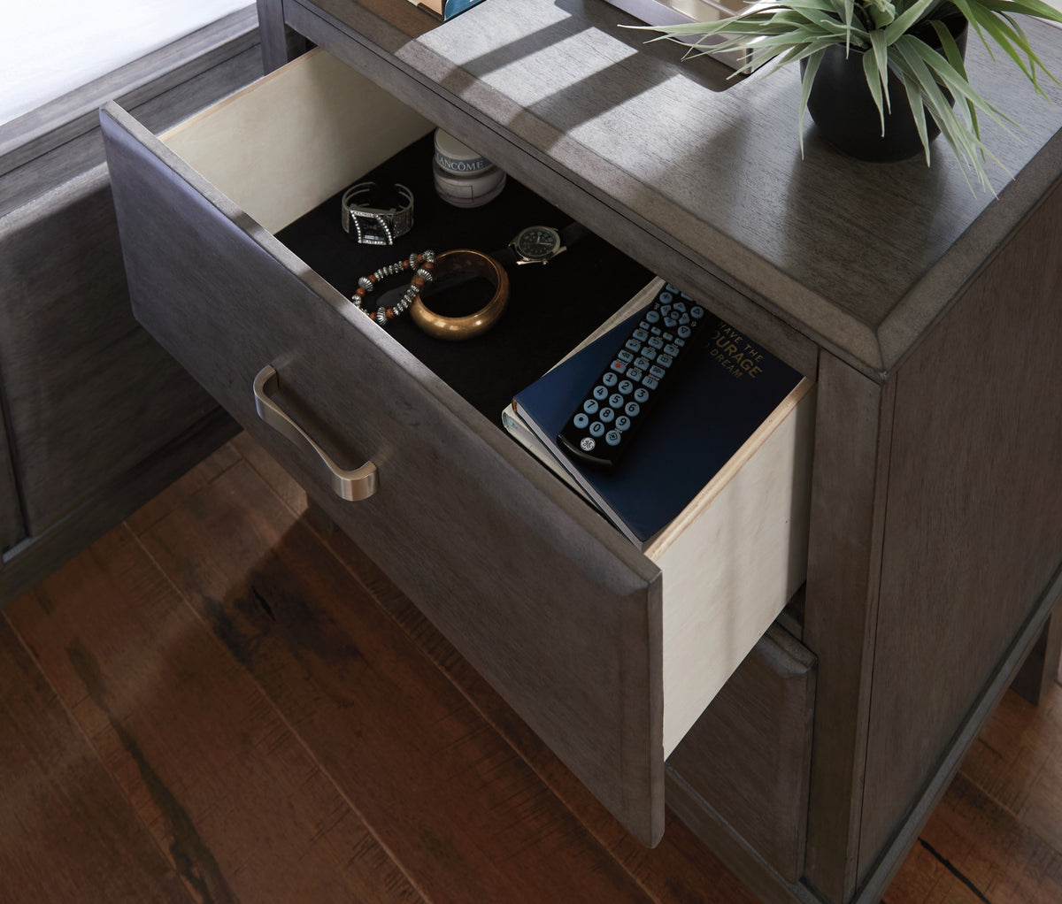 Caitbrook Gray Nightstand drawer detail