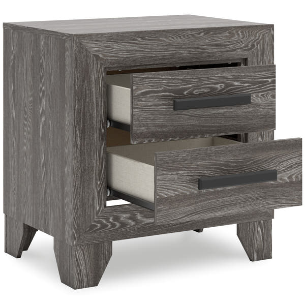 Sylveri Warm Gray Two Drawer Nightstand with drawers open