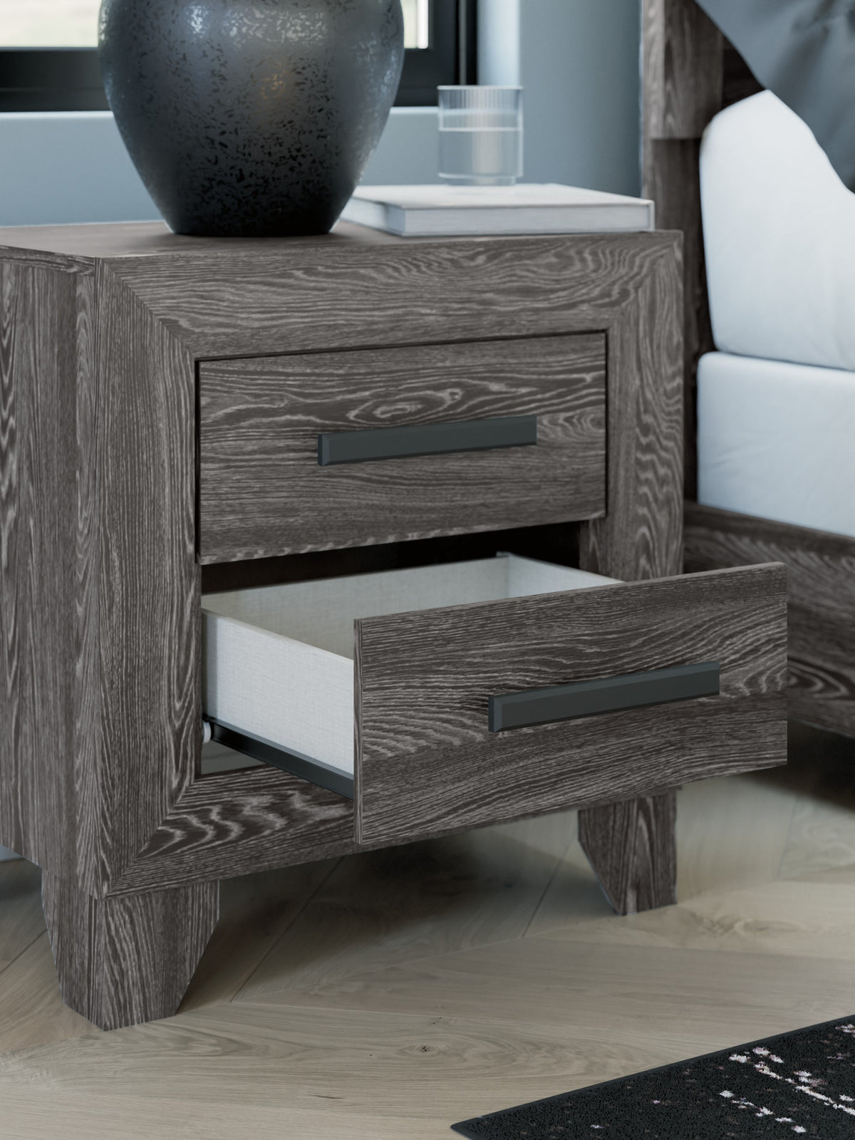 Sylveri Warm Gray Two Drawer Nightstand drawer detail