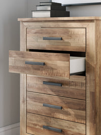 Finaria Warm Brown Five Drawer Chest drawer detail