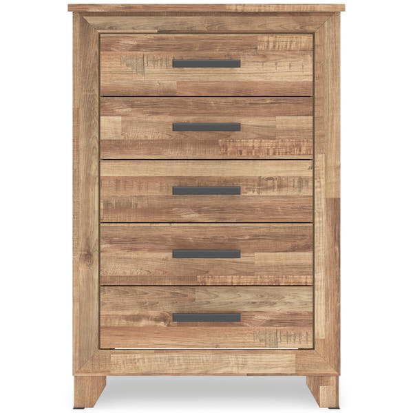 Finaria Warm Brown Five Drawer Chest front view