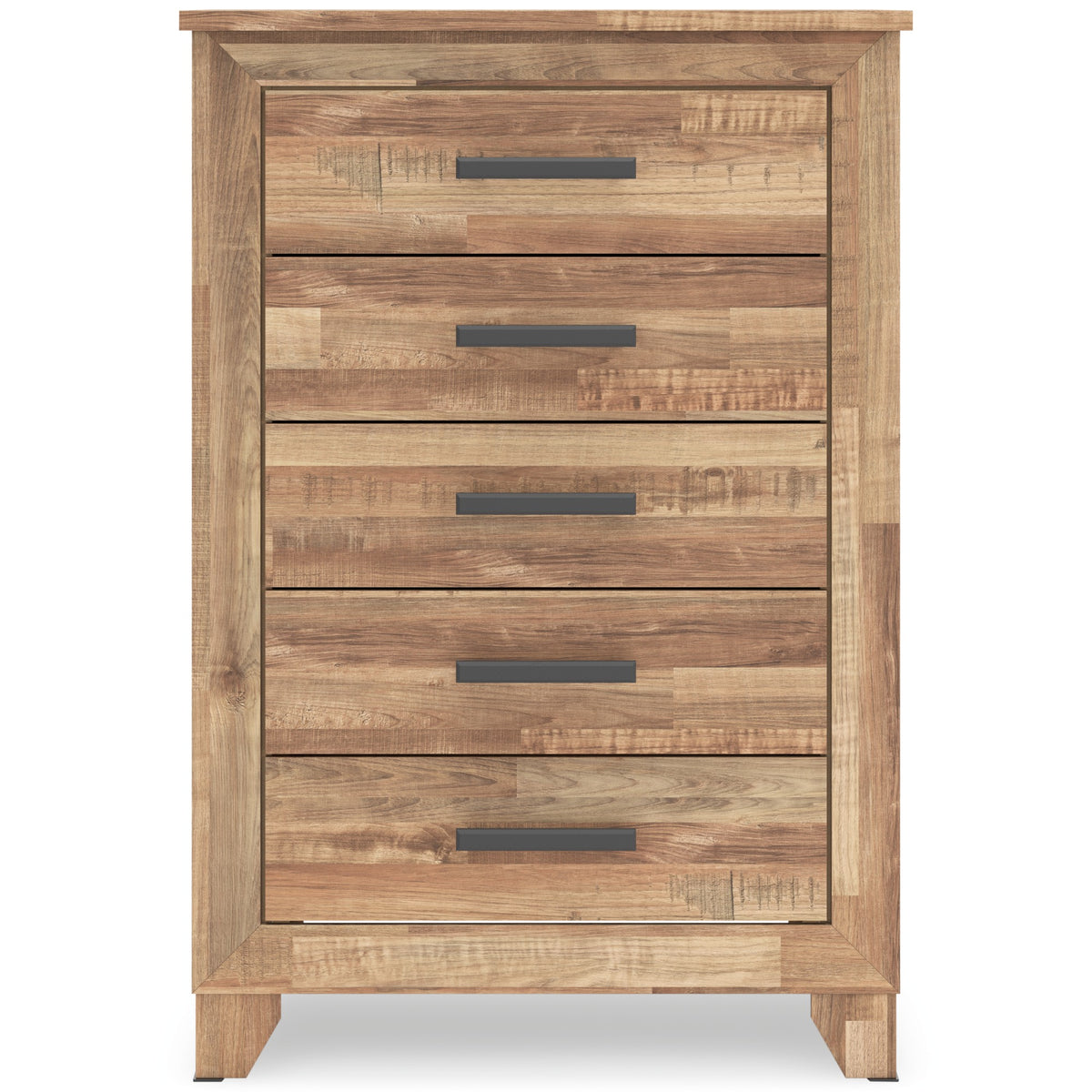 Finaria Warm Brown Five Drawer Chest front view