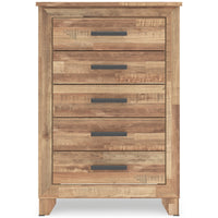 Finaria Warm Brown Five Drawer Chest front view