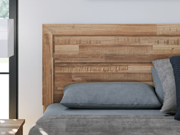 Finaria Warm Brown Panel Bed headboard detail