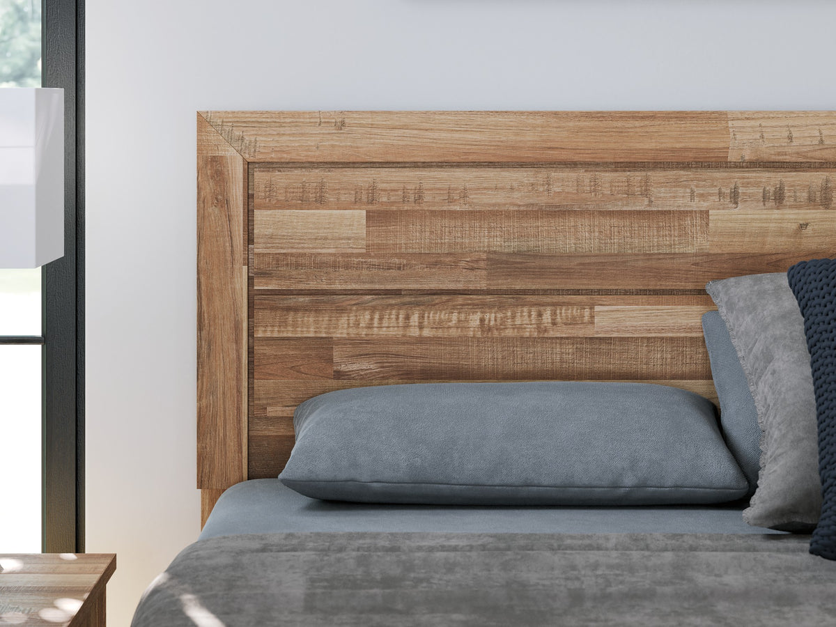 Finaria Warm Brown Panel Bed headboard detail
