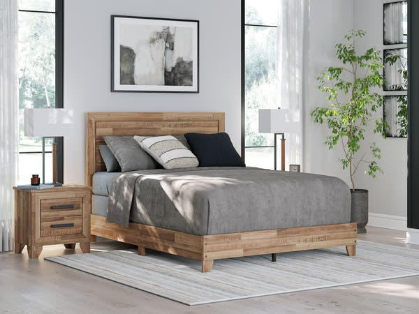 Finaria Warm Brown Panel Bed in a bedroom