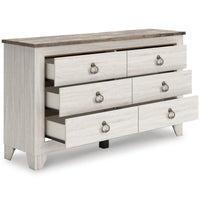 Laigmeyer Two-tone Six Drawer Dresser with drawers open